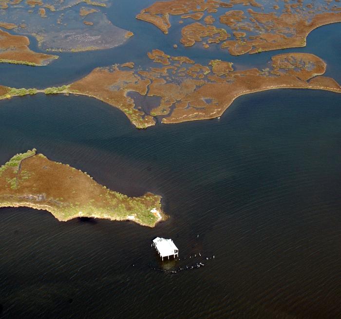 Land loss around Louisiana coast; photo by Kristi Cheramie